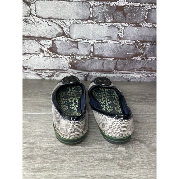 Tory Burch Channing Black Patent Leather Green Gray Canvas Ballet Flats Women 7M - Picture 5 of 16